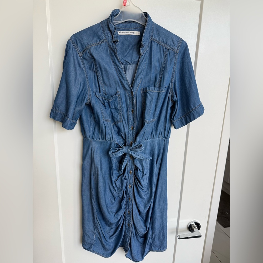 Denim Blue Button-Down Dress large